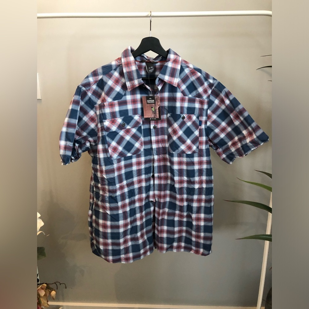 Outdoor Research Men's Plaid Short-Sleeve Button-Down Shirt - Blue, Red, White